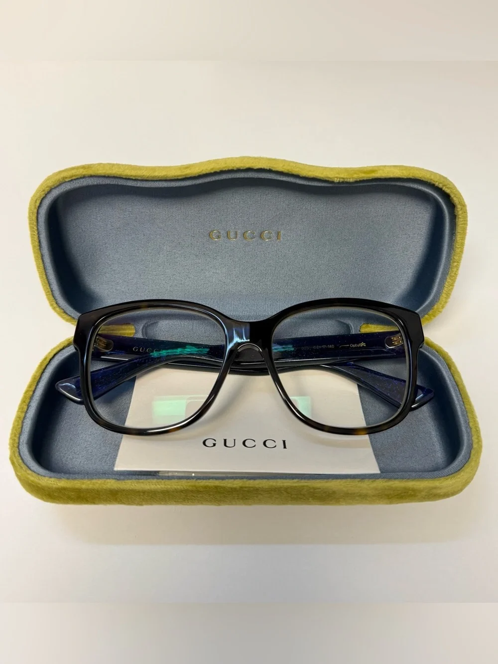 Gucci Square Frame Tortoiseshell Blue + Red Optical Glasses *Read Caption*